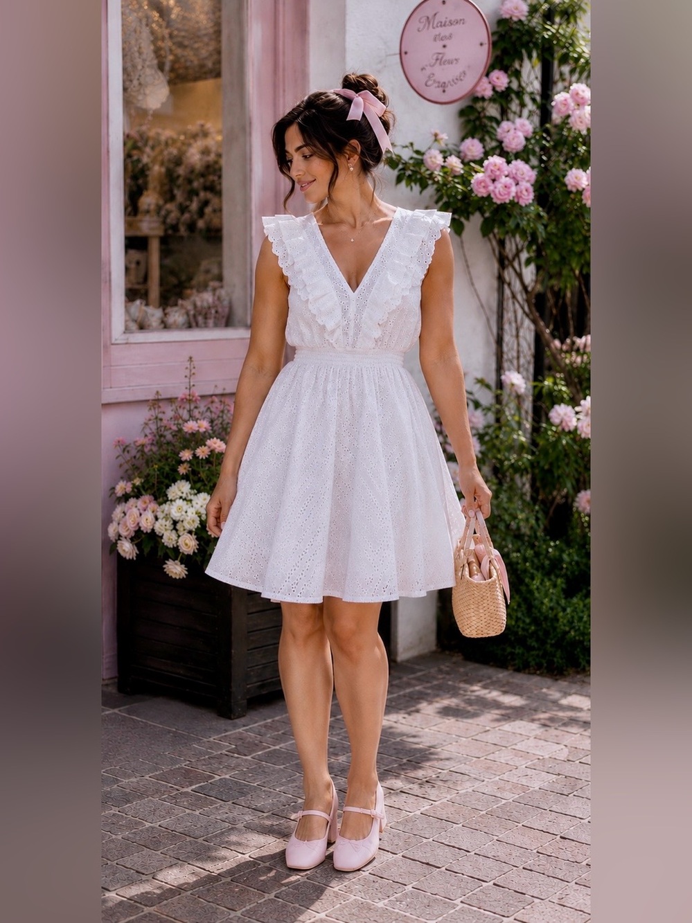Gianni Bini White Eyelet Mini Dress | NWT | Women’s S | 100% Cotton | Feminine